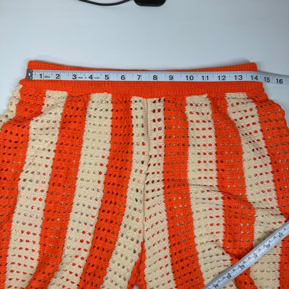 Orange Cream‎ Striped Crochet Knit Cardigan & Shorts Set Beach Resort L Festival - Picture 9 of 13